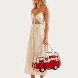 Heart-Shaped Camper Van Quilted Duffle Bag