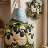Sheep Quilted Apron Set (2-Piece) – Padded Apron + Heat-Resistant Oven Mitts