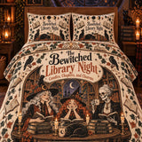 Halloween Bewitched Library Witch & Skeleton Reading 3-Piece Quilted Bedding Set