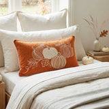 Orange Pumpkin Embroidered Lumbar Pillow Cover