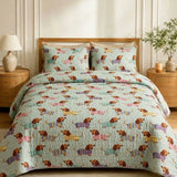 Mint Green Dachshund All‑Over Print Quilted 3‑Piece Bedding Set
