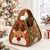 Rudolph Reindeer Face Applique Xmas Gift Carry Tote Quilted Christmas Basket