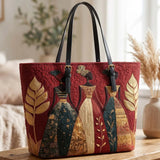 Golden Queens Quilted Large Leather Strap Tote Bag
