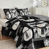 Snowman Buffalo Plaid Patchwork Quilted 3‑Piece Bedding Set