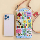 Nature And Insects Quilted Slim Phone Crossbody Bag