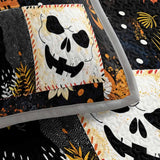 Vintage Distressed Halloween Patchwork Pumpkin Ghost Quilted 3‑Piece Bedding Set