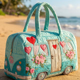 Heart Rose Camper Van Quilted Duffle Bag