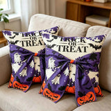 Halloween Ghost Bat Pumpkin Decorative Bow Throw Pillow Cover