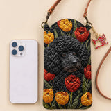 Black Poodle Dog Quilted Slim Phone Crossbody Bag