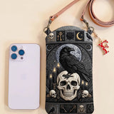 Raven And Skull Quilted Slim Phone Crossbody Bag