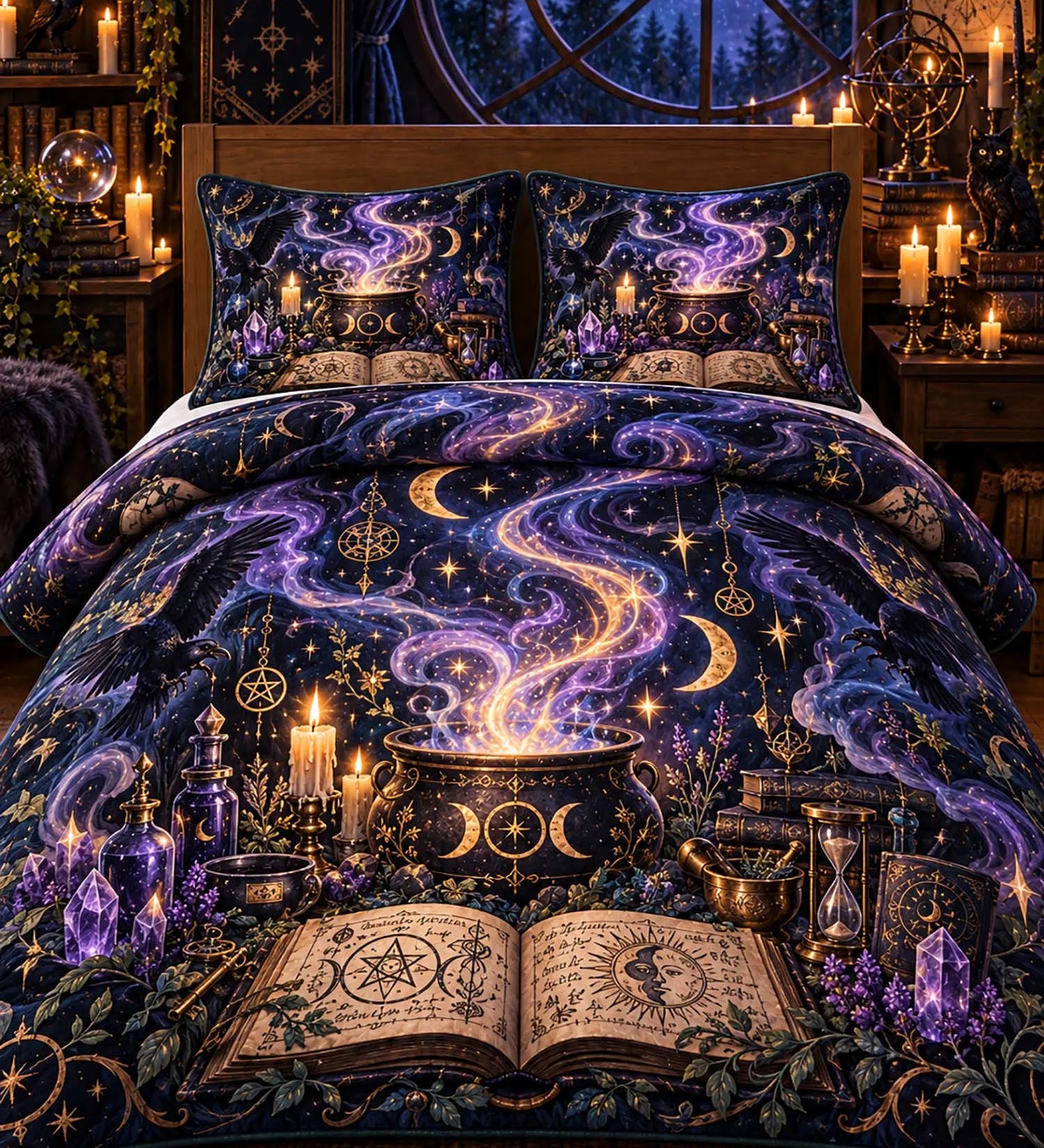 Mystic Witch Cauldron 3-Piece Quilted Bedding Set