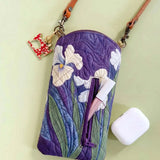 Iris Flower Quilted Slim Phone Crossbody Bag