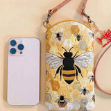 Honeycomb Giant Bee Quilted Slim Phone Crossbody Bag