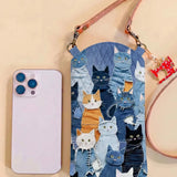 Cute Cat Quilted Slim Phone Crossbody Bag