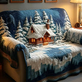 Christmas Snowy Cabin Quilted Sofa Cover