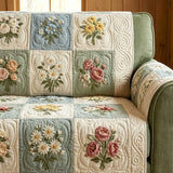Cottage Rose Daisy Patchwork Quilted Sofa Cover