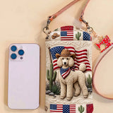Poodle White Patriot Flag Quilted Slim Phone Crossbody Bag
