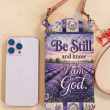 Be Still Lavender Scripture Quilted Slim Phone Crossbody Bag