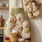 Sheep Baking Quilted Apron Set (2-Piece) – Padded Apron + Heat-Resistant Oven Mitts