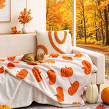 Halloween Fall Pumpkin Flannel Sherpa Pattern Throw Blanket