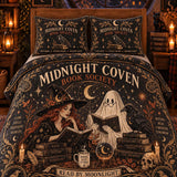Halloween Midnight Coven Book Society Witch Ghost Raven Moon 3-Piece Quilted Bedding Set