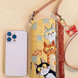 Cute Cat Quilted Slim Phone Crossbody Bag