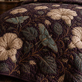 Moonflower Moth Botanical Vintage Quilted 3‑Piece Bedding Set