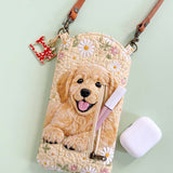 Flowers And A Golden Retriever Quilted Slim Phone Crossbody Bag