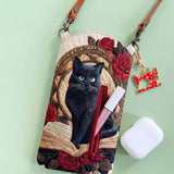 Book And The Black Cat Quilted Slim Phone Crossbody Bag