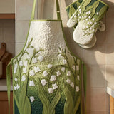 Lily Of The Valley Quilted Apron Set (2-Piece) – Padded Apron + Heat-Resistant Oven Mitts