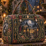 Mystic Green Witch Garden Raven Mushroom Moon Quilted Duffle Bag