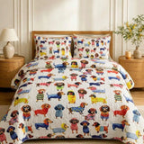 Colorful Outfit Dachshund Dog Cartoon Pet Quilted 3‑Piece Bedding Set