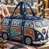 Navy Christmas Camper Tree Snowflake Quilted Duffle Bag