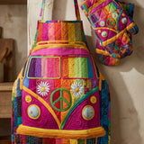 Hippie Van Quilted Apron Set (2-Piece) – Padded Apron + Heat-Resistant Oven Mitts