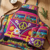 Hippie Van Quilted Apron Set (2-Piece) – Padded Apron + Heat-Resistant Oven Mitts