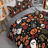 Floral Ghost Pumpkin Skull Halloween All‑Over Print Quilted 3‑Piece Bedding Set