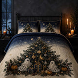 Moonlit Christmas Tree Ghost Pumpkin Dark Gothic Quilted 3‑Piece Bedding Set