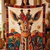 Boho Giraffe Floral Patchwork Quilted Blanket