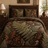Woodland Fern Mushroom Vintage Quilted 3‑Piece Bedding Set