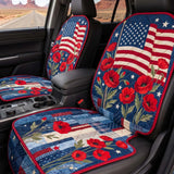 Independence Day Flowers And Flag Quilted Car Seat Protector