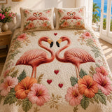 The Love Of Flamingose Valentine'S Day 3- Piece Quilted Bedding Set