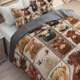 Highland Cow Patchwork Quilted 3‑Piece Bedding Set