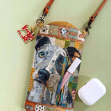 Patchwork Mixed Breed Dog Quilted Slim Phone Crossbody Bag