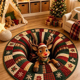 Red Nose Reindeer Plaid Quilted Round Mat