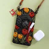 Black Poodle Dog Quilted Slim Phone Crossbody Bag