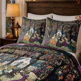 Floral Ghost Pumpkin Skull Halloween All‑Over Print Quilted 3‑Piece Bedding Set