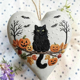 Heart Embroidery Kit - Black Cat And Pumpkin | Happy Halloween Handicraft | Diy Holiday Needlepoint