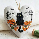 Heart Embroidery Kit - Black Cat And Pumpkin | Happy Halloween Handicraft | Diy Holiday Needlepoint