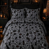Grey Background Halloween Symbol All‑Over Print Quilted 3‑Piece Bedding Set