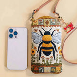 Flowers And Bees Quilted Slim Phone Crossbody Bag